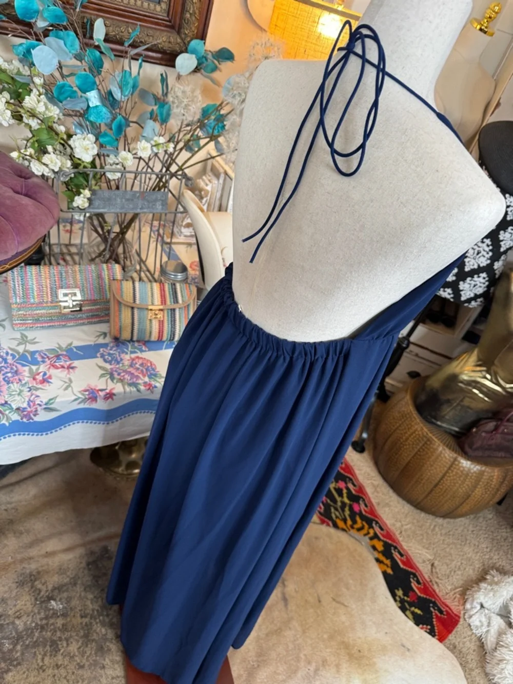 Deep Blue Halter Maxi Dress - Classic Evening Style - Picture 7 of 7